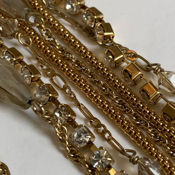 Long 28 Inch Muti Chain Necklace With Butterfly Pendant Gold Tone Rhinestones - Picture 6 of 10